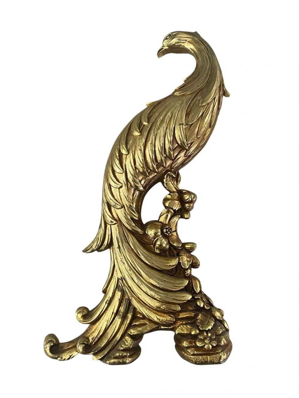 Vintage Syroco Gilt Gold Peacock Wooden Figurines Set of 2